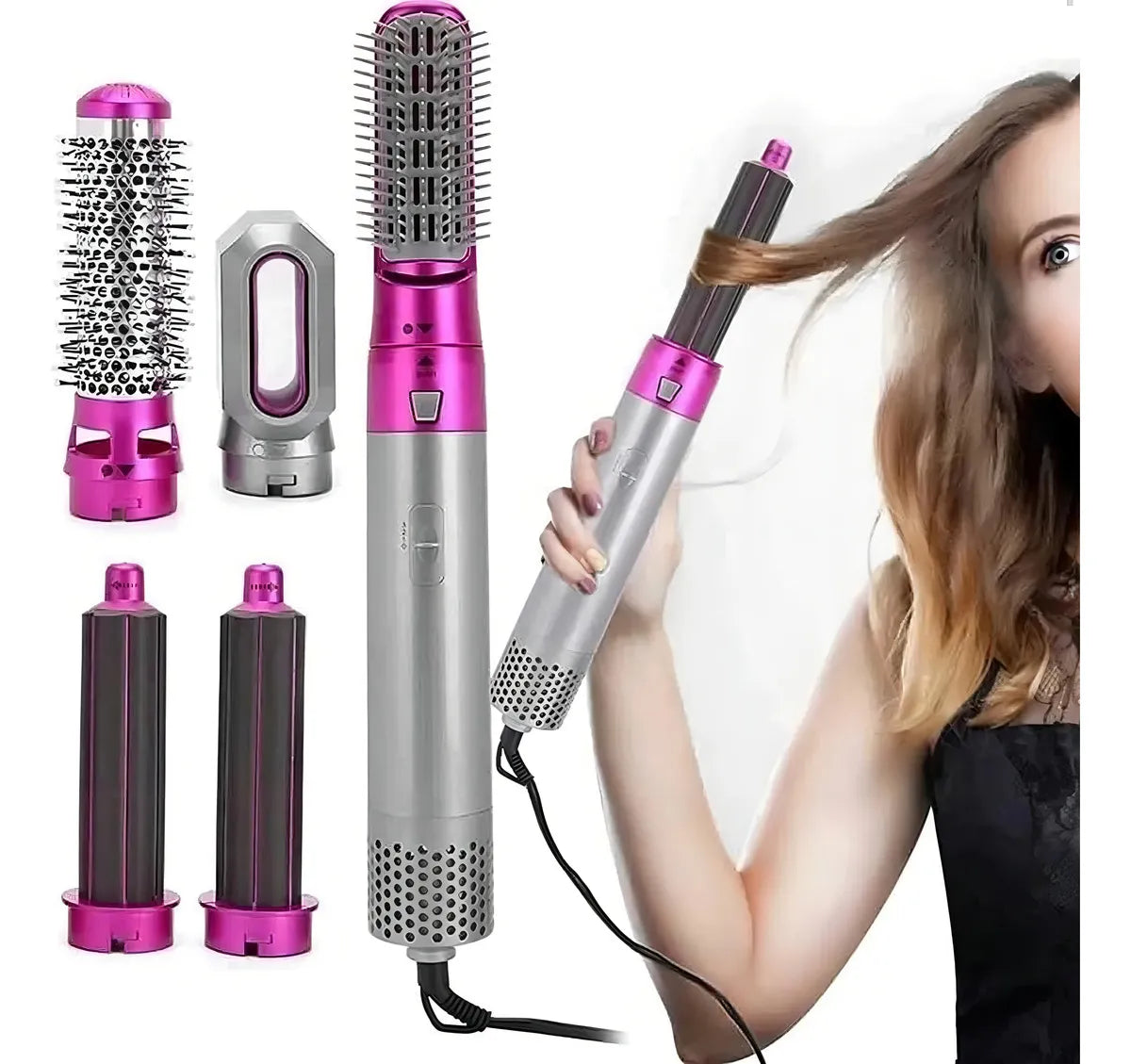 Cepillo Secador 5 en 1 – Voluminizador, Rizador y Alisador